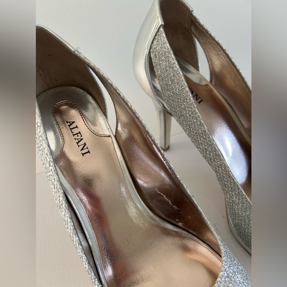 Size 10 Silver Alfani Peep Toe Heels
